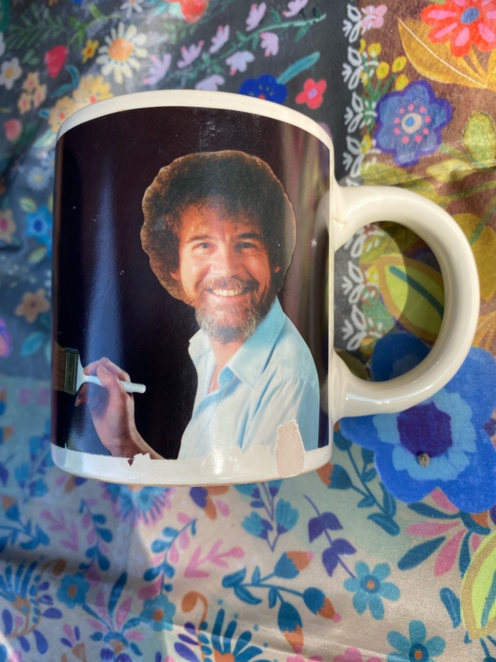 Portrait-Print White Ceramic Mug with Smiling Figure